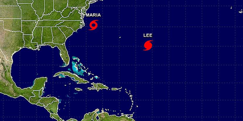 María y Lee continúan activos. (Imagen de la NOAA)