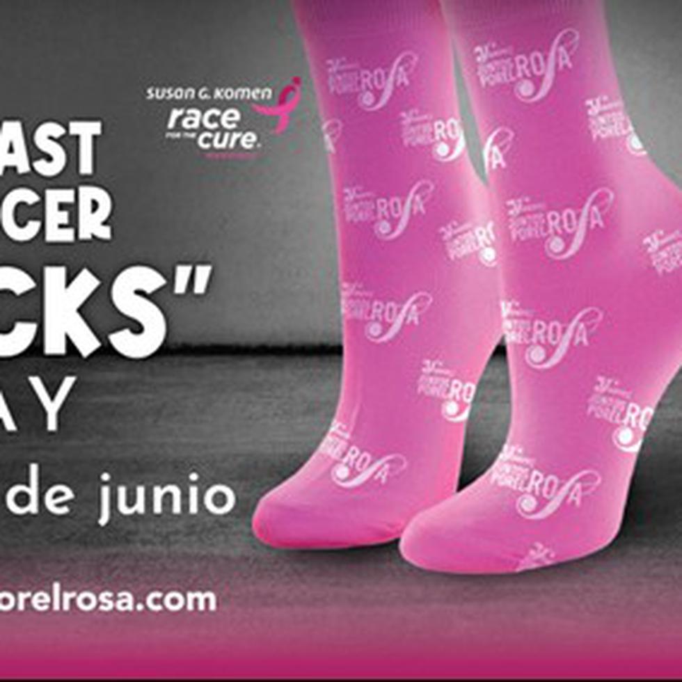 Afiche promocional que exhorta a adquirir las medias rosadas y ponértelas este próximo jueves, 1 de junio.