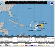 Trayectoria oficial pronosticada de la tormenta tropical Philippe, según el boletín de las 5:00 a.m. del 28 de septiembre de 2023.