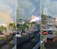 Capturas de un vídeo que muestra la explosión en una subestación en Humacao.