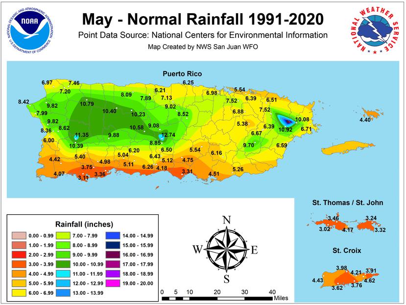 Según datos del Centro Nacional de Información Ambiental y del SNM, entre 1991 y 2020, las acumulaciones normales  de lluvia para la zona este son de entre seis a 10 pulgadas de lluvia mensuales.
