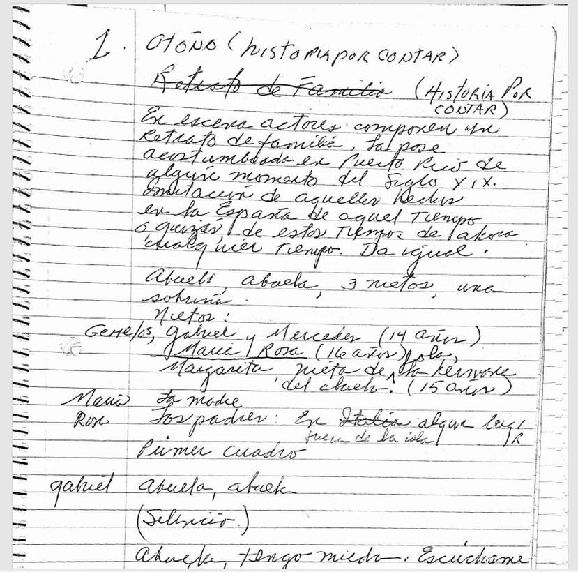 Manuscrito de la dramaturga y directora teatral Myrna Casas, en el archivo “Latino Arts and Activism” en la Universidad de Columbia.