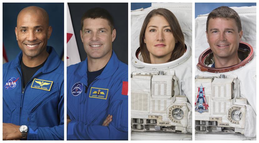 Desde la izquierda, los astronautas que viajarán a la Lunas, Victor Glover, Jeremy Hansen, Christina Koch y Reid Wiseman.