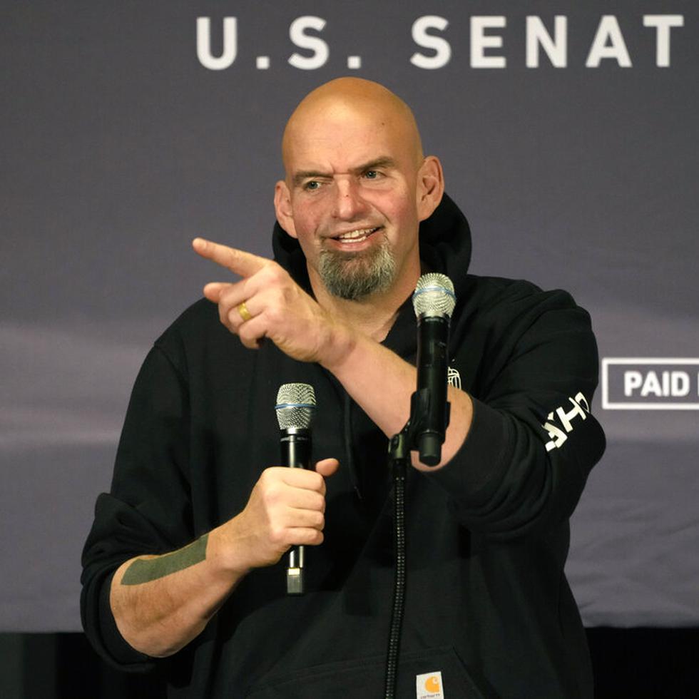 Pennsylvania Lt. Gov. John Fetterman, a Democratic candidate for U.S. Senate, gestures as he speaks during a Get Out the Vote rally in Pittsburgh, Monday, Nov. 7, 2022. (AP Photo/Gene J. Puskar)