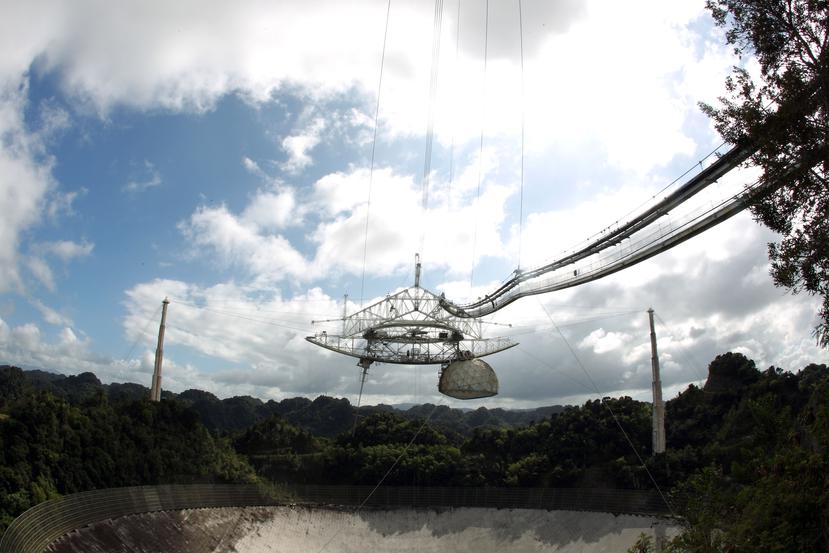 The Arecibo Observatory radio telescope before its collapse on December 1, 2020.
