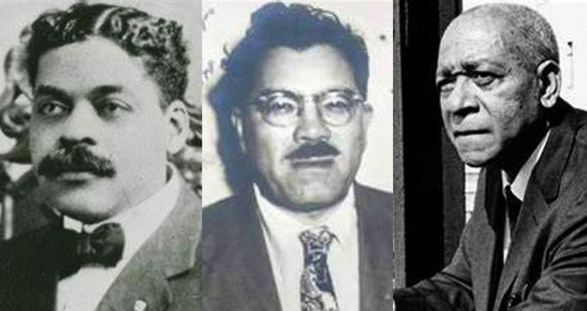 De izquierda a derecha, los autores puertorriqueños Arturo Alfonso Schomburg , Bernardo Vega y Jesús Colón.