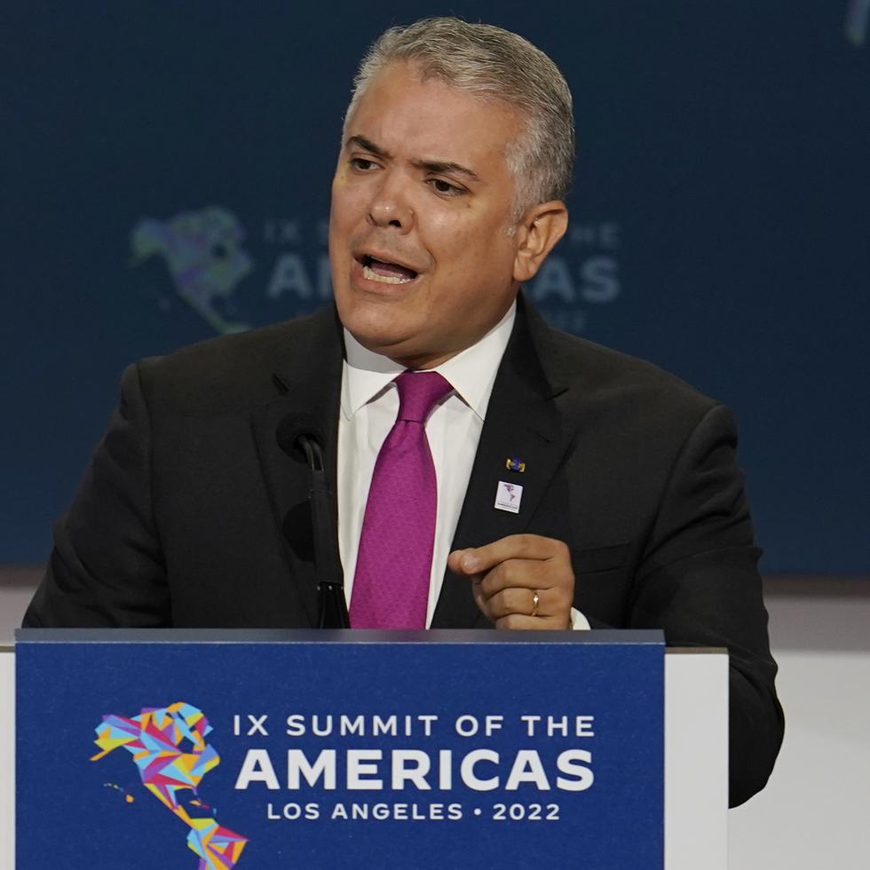 El presidente de Colombia Iván Duque habla durante la sesión plenaria de la Cumbre de las Américas.