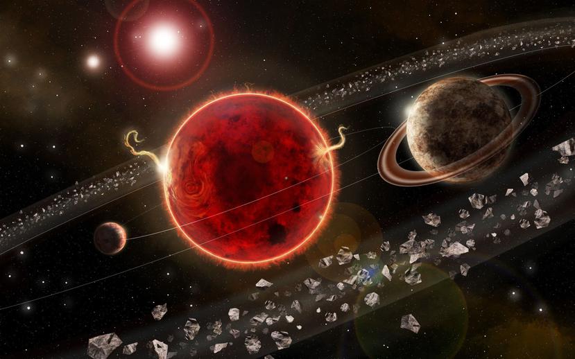 Fotografía cedida por la revista 'Science Advances' de una representación artística del sistema planetario Próxima Centauri, con el exoplaneta recién descubierto, ''Próxima c (d)''; y el planeta hallado en 2016, ''Próxima b (i)''. (EFE)