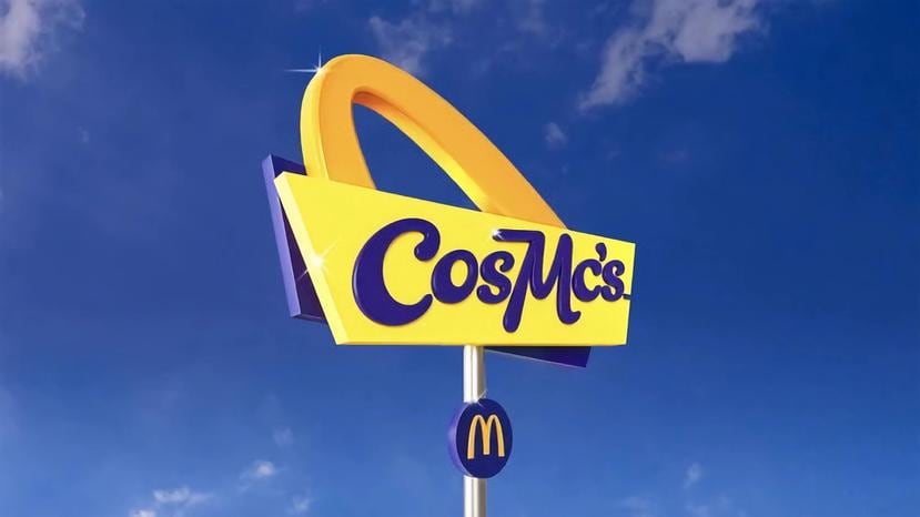 Fotografía cedida por McDonald's donde se aprecia el logo de CosMc's, una franquicia propia ambientada en el espacio y que se centrará en la 'exploración de bebidas' y combinación de sabores "atrevidos e inesperados" con colores vibrantes.