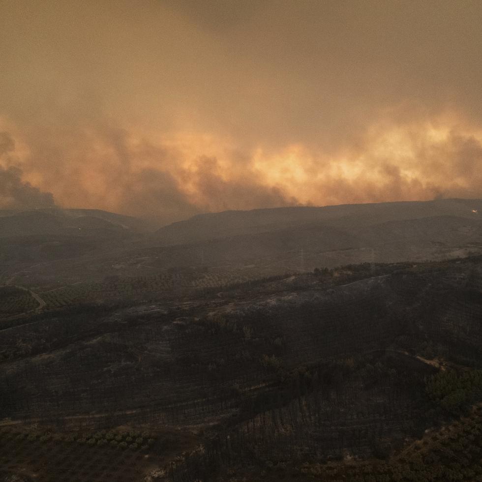 Un incendio arde en zonas de bosque cerca de la ciudad de Alejandrópolis, en la región nororiental de Evros, Grecia.