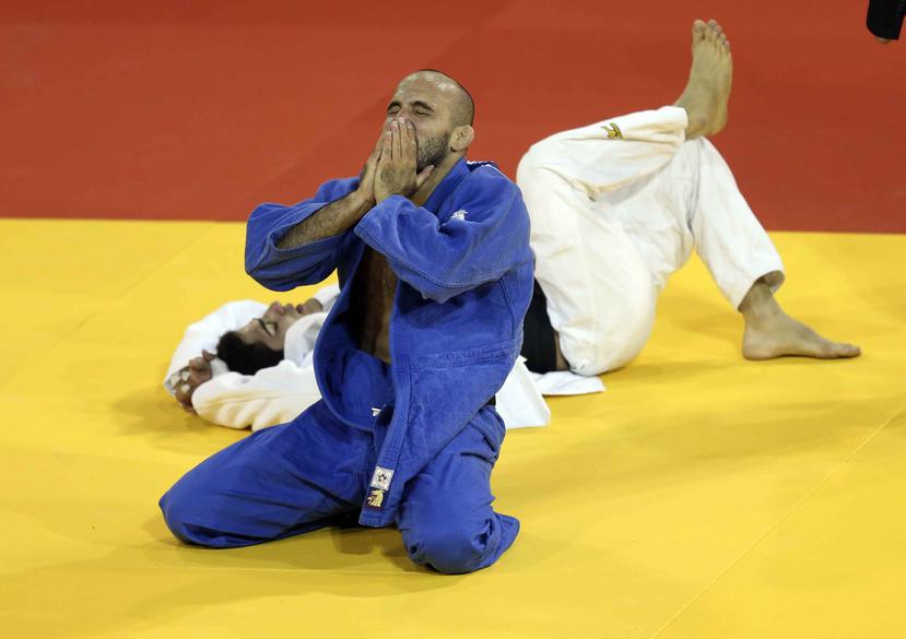 El judoka Augusto Miranda no puede contener la emoción tras su victoria.