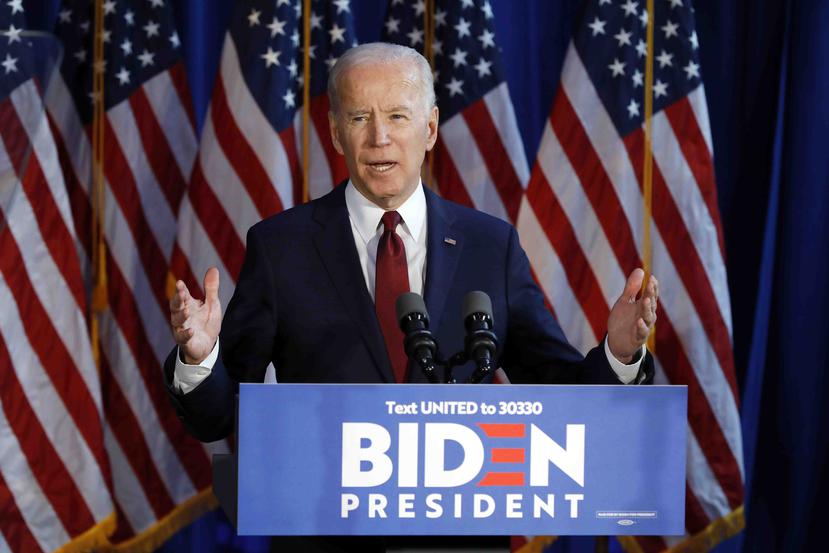 En esta fotografía del martes 7 de enero de 2020, el precandidato demócrata a la presidencia Joe Biden gesticula durante un evento en Nueva York. (AP/Richard Drew, Archivo)