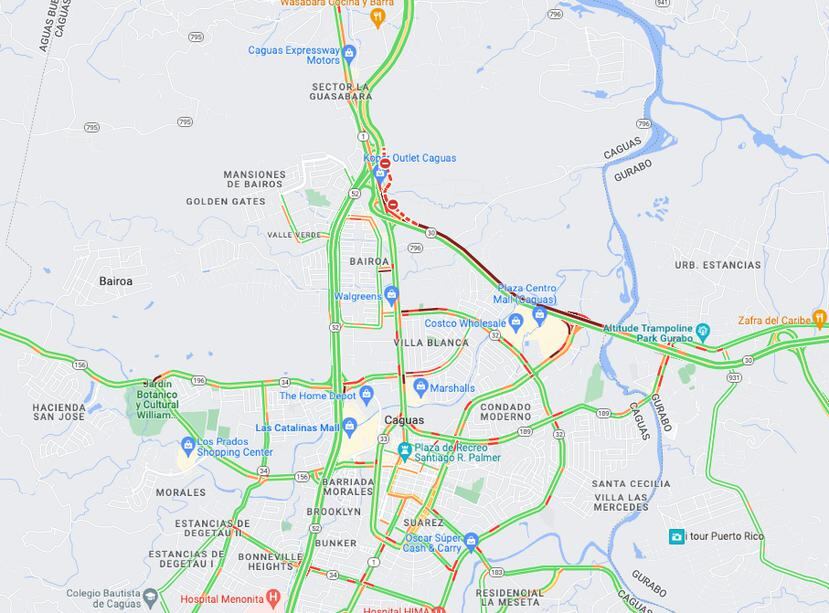 Captura de Google Maps que muestra la zona del accidente y la congestión vehícular.