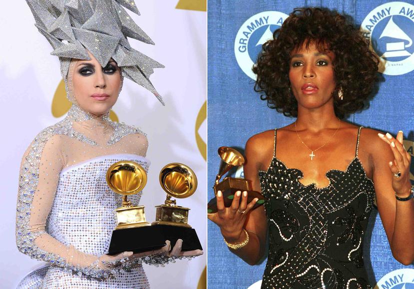 Whitney Houston y Lady Gaga no pudieron competir por el premio de mejor artista nuevo debido a las reglas para la categoría en los años que marcaron sus descubrimientos. (AP)