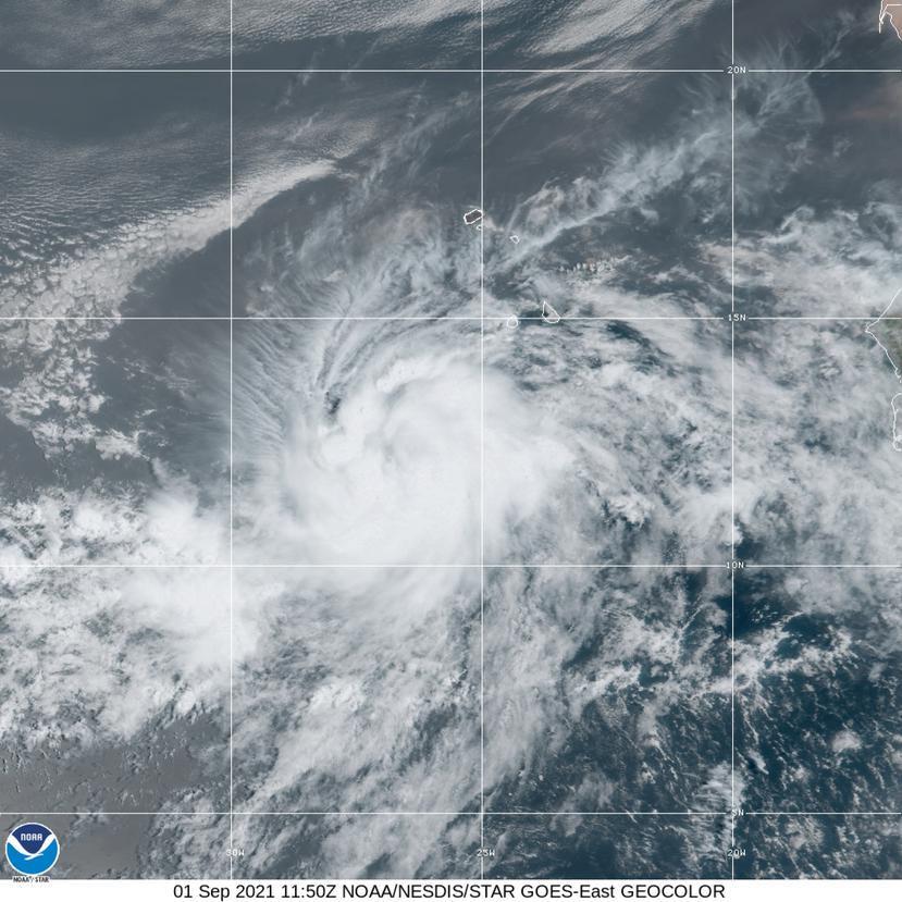 Imagen satelital de la tormenta tropical Larry en la mañana del miércoles, 1 de septiembre de 2021.