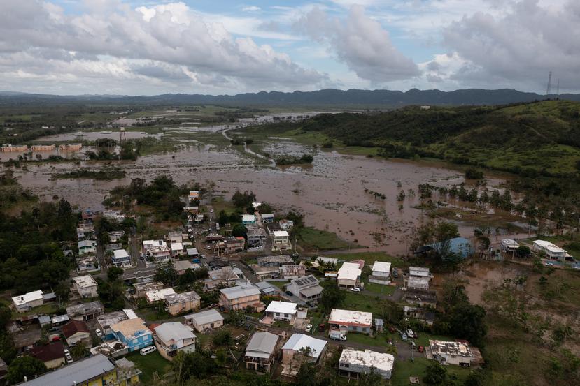Vista aérea del sector Cerrillos, en Cabo Rojo, con los remanentes de la crecida del río Guanajibo que inundó gran parte de la zona tras el paso del huracán Fiona.