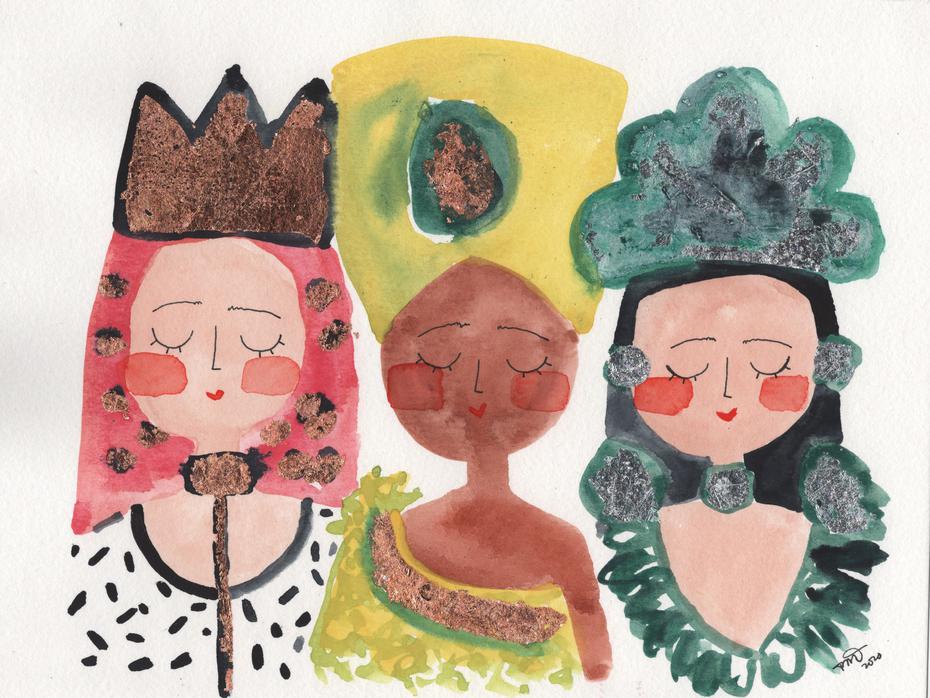 “Reinas Magas” por Había una vez. Pinturas originales creadas por la artista plástica Tania Legrand. Para ordenar, escribe a habiaunavez.pr@gmail.com o llama al (787) 614-8538.