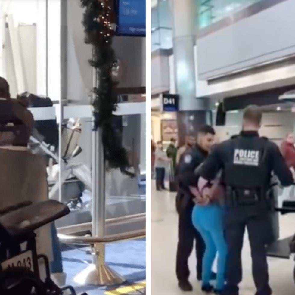 Mujer provoca daños y lanza un monitor de computadora en el aeropuerto de Miami.