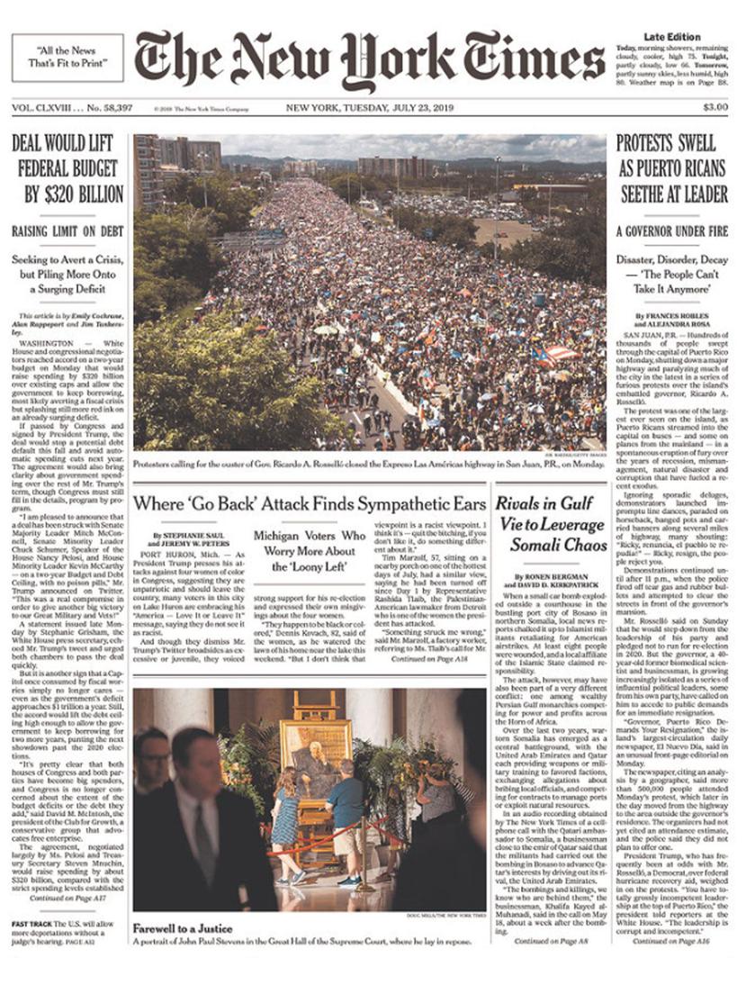 Vista de la portada del The New York Times.