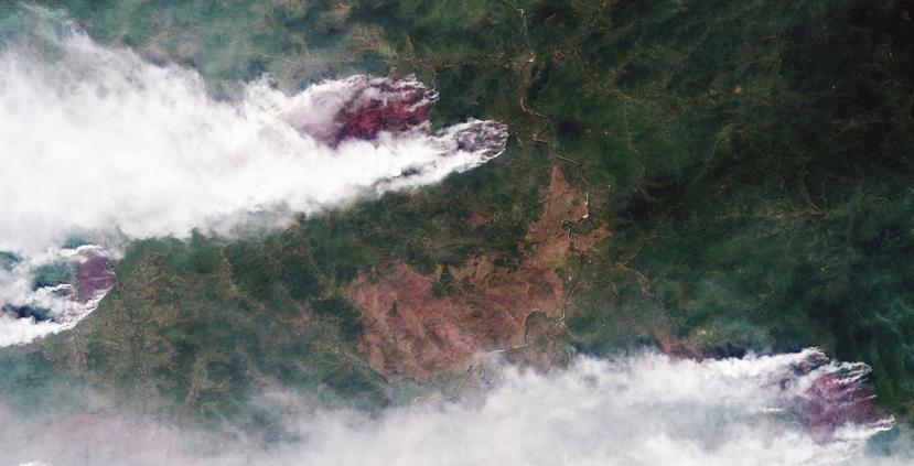 Una imagen satelital suministrada por Russian State Corporation Roscosmos muestra incendios en bosques de la región de Yakutia, en Siberia, Rusia. (EFE)