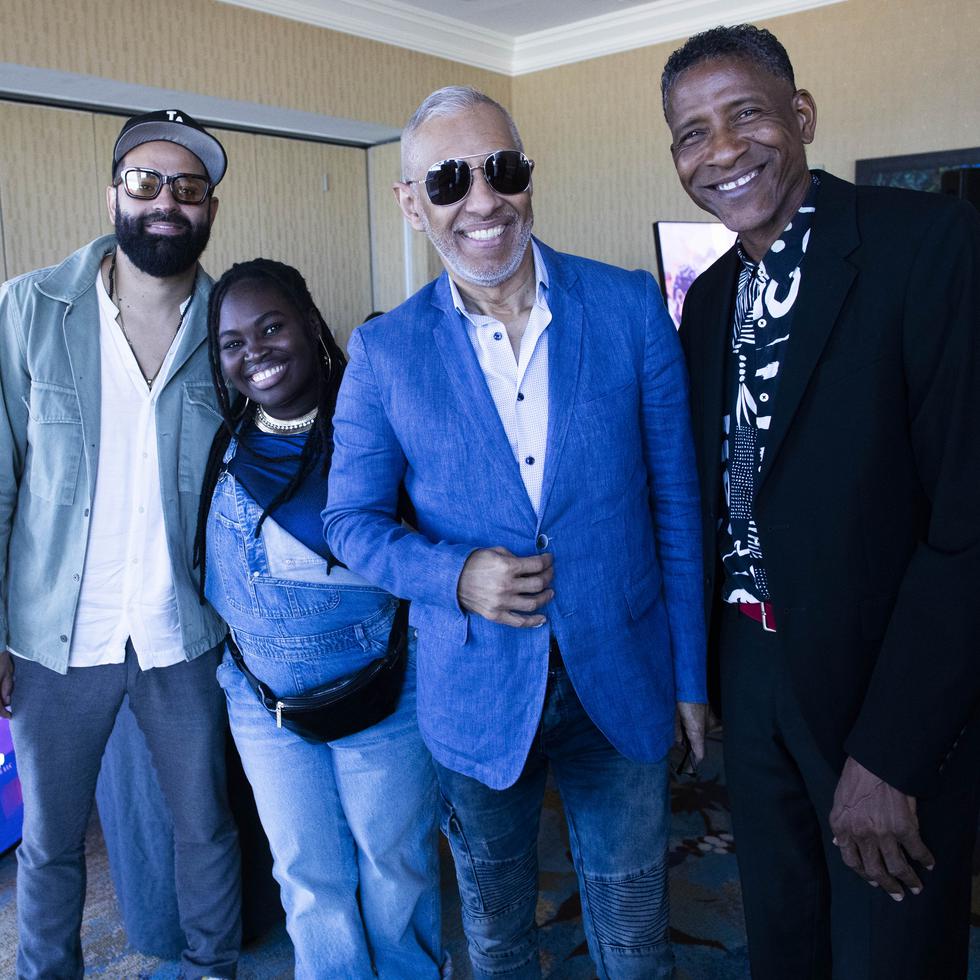 De izquierda a derecha, David Rivera, Daymé Arocena, Néstor Torres y William Cepeda, quienes participarán del Puerto Rico JazzFest del 17 al 19 de mayo de 2024 en el Anfiteatro Tito Puente.