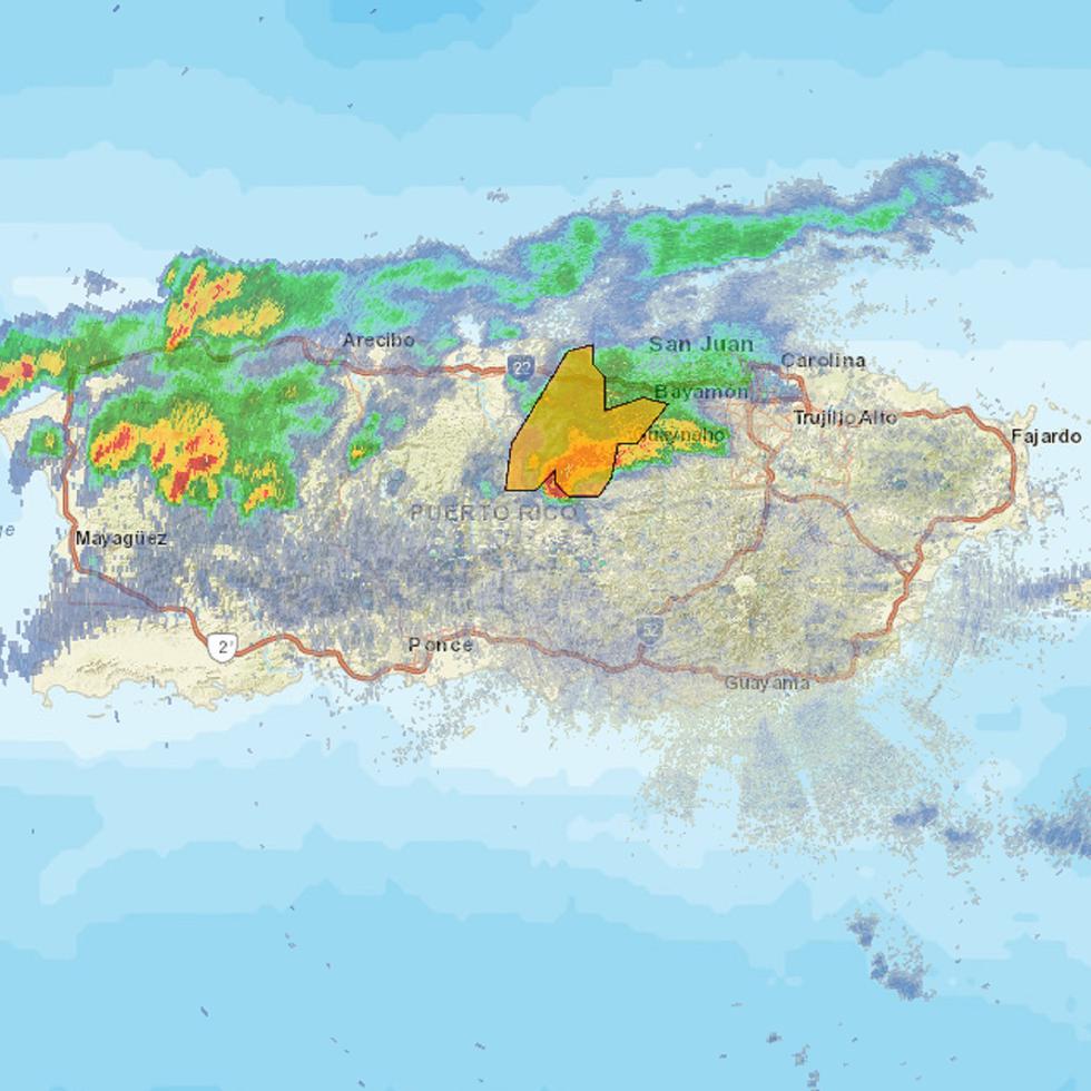 Imagen de radar de las condiciones del tiempo en Puerto Rico.
