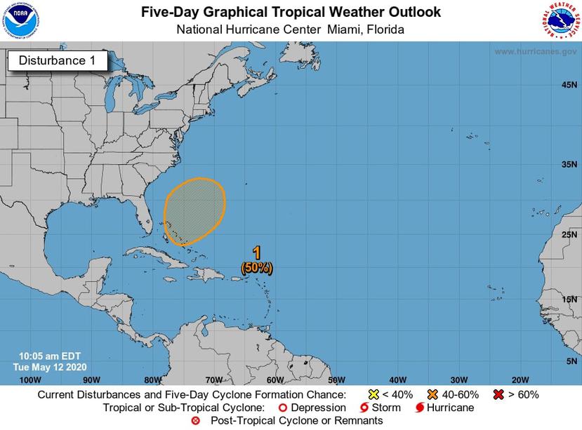 Modelo dentro de cinco días que desarrolló el Centro Nacional de Huracanes para la que sería la tormenta Arthur. (NOAA)