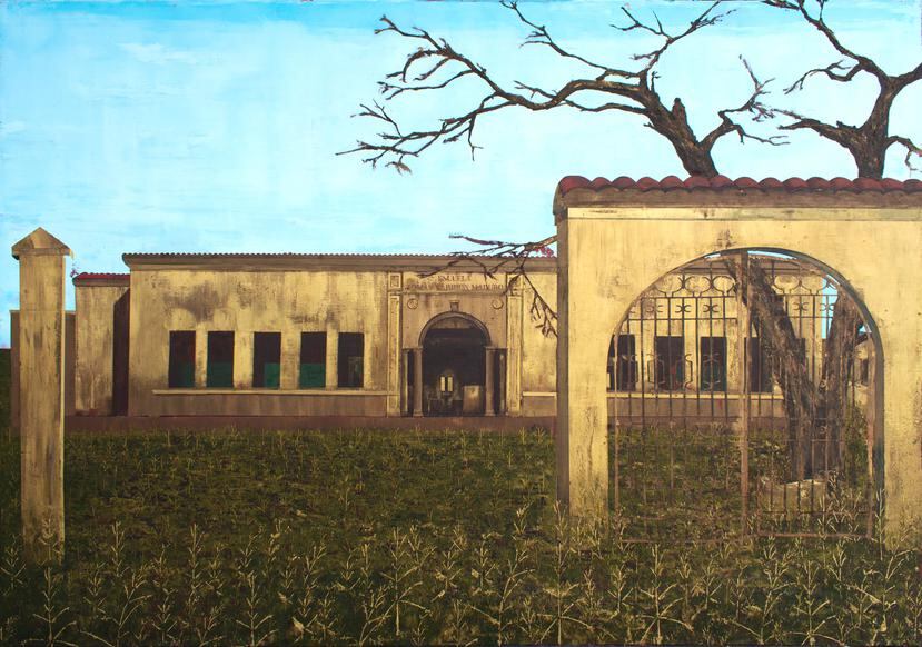 Tomás Carrión Maduro School, oil, beeswax and golden pigment on canvas, by the artist Rogelio Báez Vega.