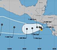 Gráfica preparada por el Centro Nacional de Huracanes con la trayectoria proyectada de la tormenta tropical Celia.