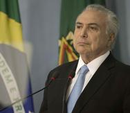 El presidente de Brasil, Michel Temer, hace una declaración en el palacio presidencial en Brasilia, Brasil. (EFE)