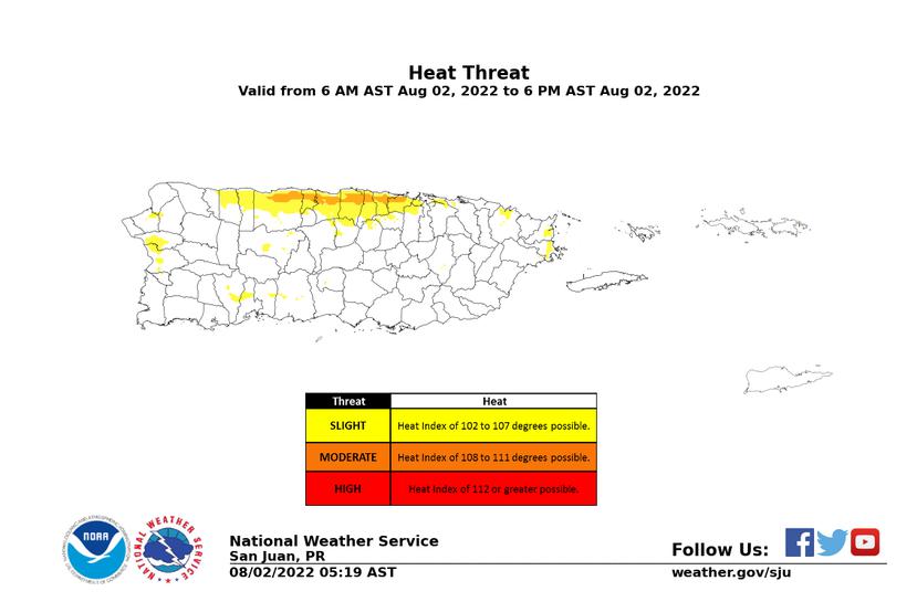 Heat threat map for Sunday, August 7, 2022. (National Weather Service)