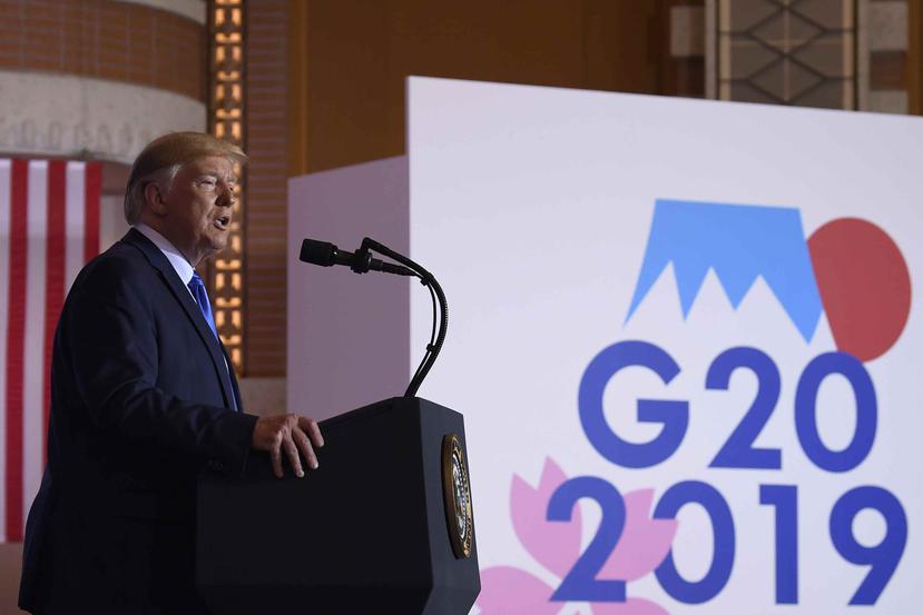 El presidente Donald Trump habla durante una conferencia de prensa tras la cumbre del G20 en Osaka, Japón, el sábado 29 de junio de 2019. (AP/Susan Walsh)
