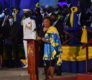 Primera ministra de Barbados, Mia Amor Mottley, durante la ceremonia de declaración de la transición del país a una república parlamentaria.