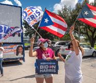 Supporters of Democratic Presidential candidate Joe Biden attend to a caravan of nearly fifty cars led by &quot;Fuera Trump&quot; campaign in Miami, Florida, USA, 18 October 2020. EFE/EPA/CRISTOBAL HERRERA-ULASHKEVICH
