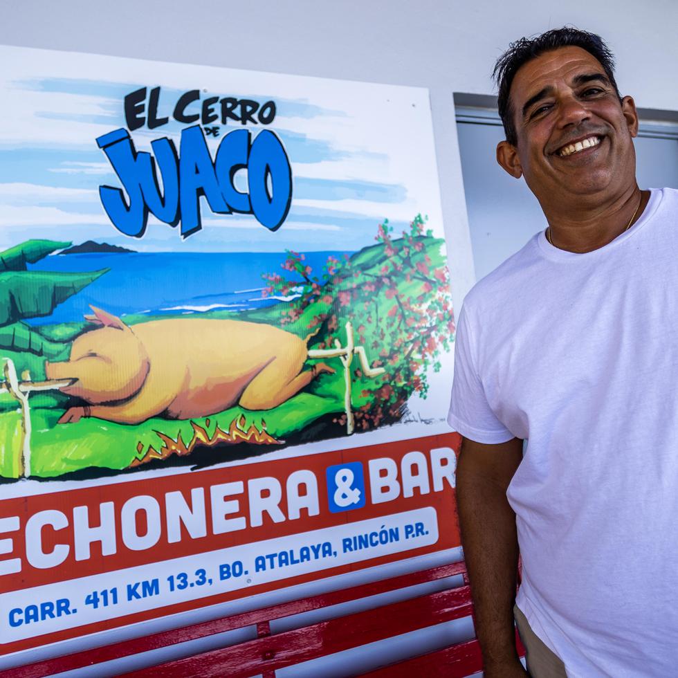 Eduardo Figueroa, owner of the only lechonera in Rincón, called El Cerro de Juaco, which opens only on Saturdays.