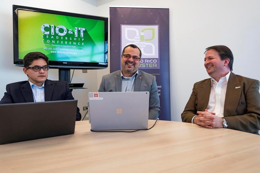 Desde la izquierda, Antonio Sosa Pascual, David Linares y Juan Carlos Chipi, del Puerto Rico Information Technology Cluster.
