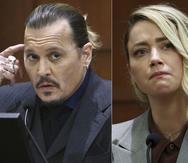 En esta combinación de fotografías Johnny Depp testifica en la Corte de Circuito del Condado de Fairfax en Fairfax, Virginia, el 21 de abril de 2022, izquierda, y la actriz Amber Heard testifica en la misma corte el 26 de mayo de 2022.