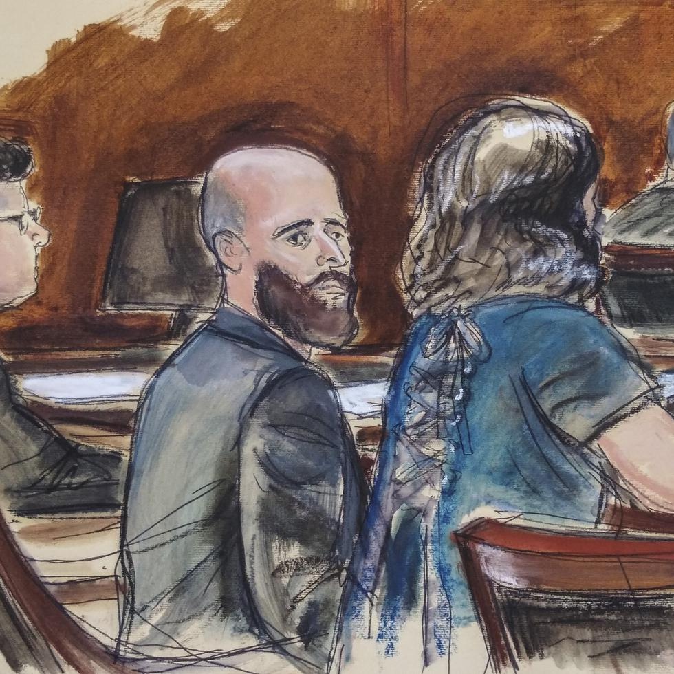 La ilustración muestra a Joshua Schulte durante el juicio.