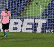 El argentino Lionel Messi, del Barcelona, se lamenta durante un encuentro de La Liga española ante Getafe.