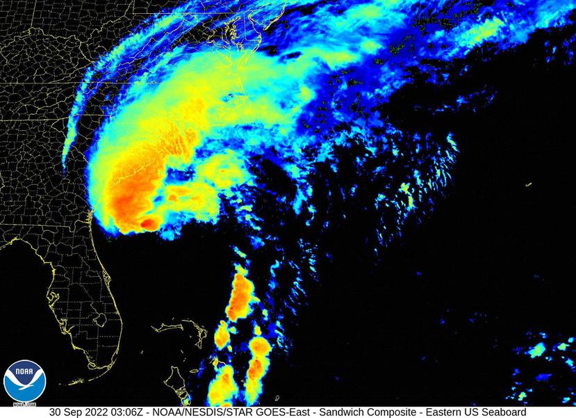Imagen infrarroja del huracán Ian a las 11 de la noche.