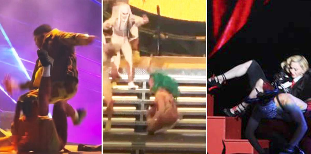 Estas son las 8 caídas más estrepitosas de los artistas sobre el escenario