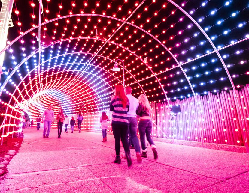 Túnel de luces en Christmas Town.