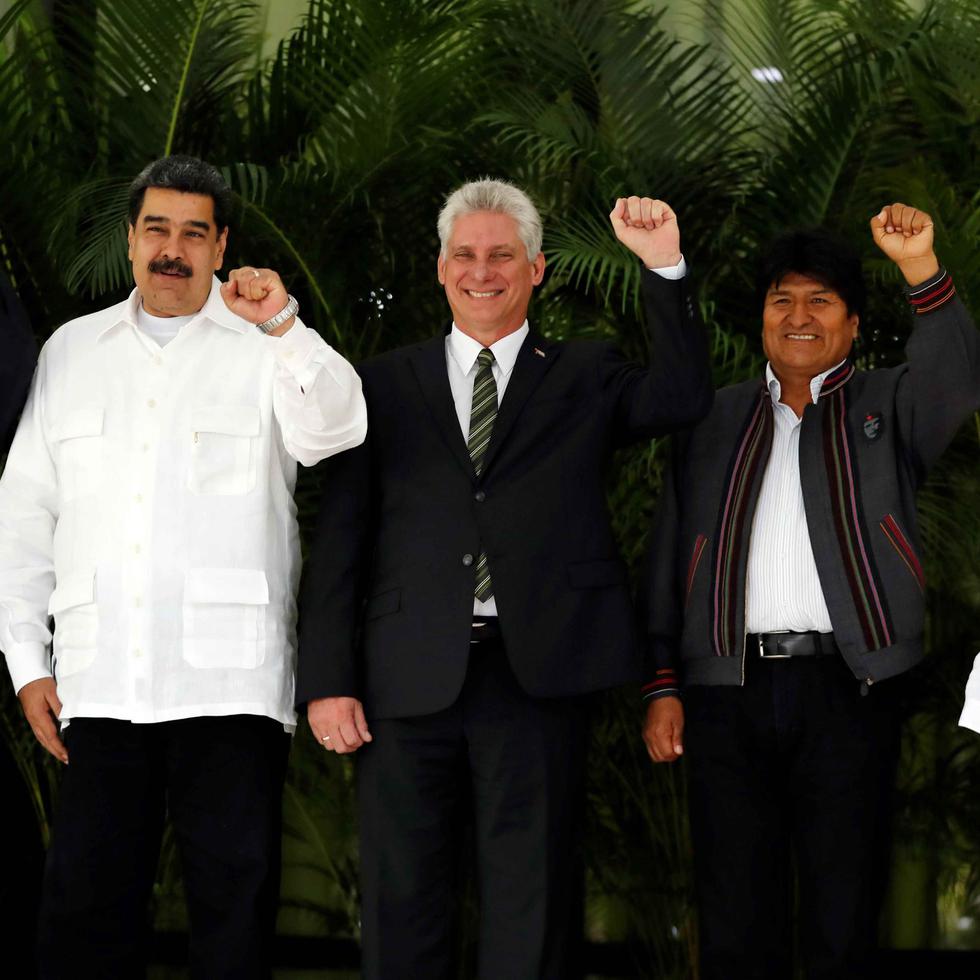 Desde la izquierda: El presidente de Nicaragua, Daniel Ortega, el presidente de Venezuela, Nicolás Maduro; el presidente de Cuba, Miguel Díaz-Canel; el presidente de Bolivia, Evo Morales, y el presidente de San Vicente y las Granadinas, Ralph Gonsalves. (