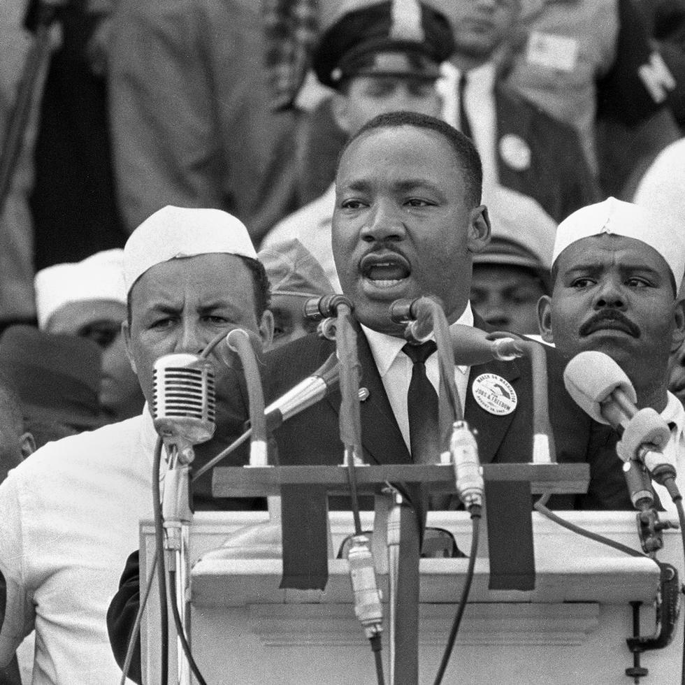 FILE - In this Aug. 28, 1963, file photo, Dr. Martin Luther King Jr. addresses marchers during his "I Have a Dream" speech at the Lincoln Memorial in Washington.  The U.S. economy “has never worked fairly for Black Americans — or, really, for any American of color,” Treasury Secretary Janet Yellen said in a speech delivered Monday, Jan. 17, 2022 one of many by national leaders acknowledging unmet needs for racial equality on Martin Luther King Day. (AP Photo, File)