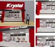 El primer restaurante Krystal  tendrá 2,000 pies cuadrados y no tendrá servi-auto. En la foto, una imagen computadorizada del concepto.