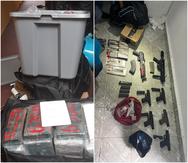 Fotomontaje de las armas, municiones y kilos de cocaína incautados durante un allanamiento en Barrio Obrero.