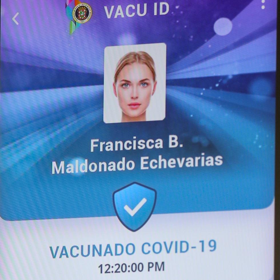 Ejemplo de cómo es el Vacu ID, identificación de vacunación contra el COVID-19 expedida por el gobierno de Puerto Rico.
