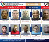 Afiche de los 10 más buscados en el área de Caguas, publicado por la  División de Arrestos y Allanamientos del Negociado de la Policía.