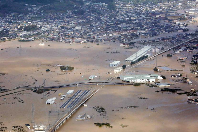 Esta fotografía aérea muestra la devastación causada por las lluvias que azotaron a la prefectura de Nagano debido al tifón Hagibis. (EFE / JIJI Press Japan)
