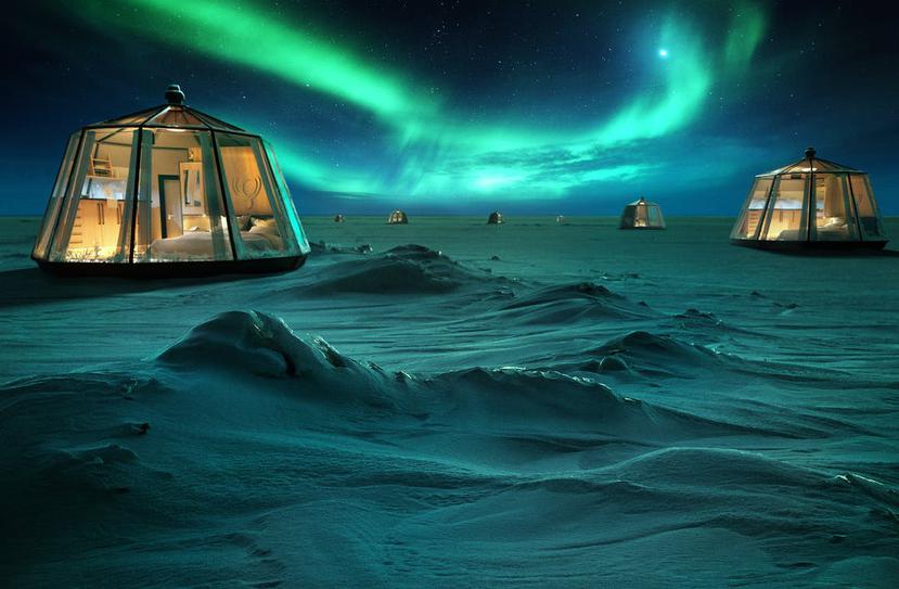 El Hotel North Pole Igloos tiene diez cúpulas con calefacción en las que los huéspedes pueden dormir bajo las estrellas en el centro helado del Océano Ártico. (Suministrada)
